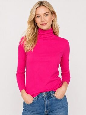 J.Crew Barbie Pink 100% Cotton Turtleneck Top Size Large